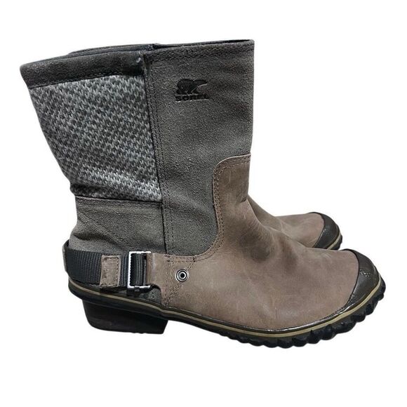 Sorel Brown Slim Shortie Boot Women Sz 9 Gray Waterproof Rubber Leather - Picture 1 of 10